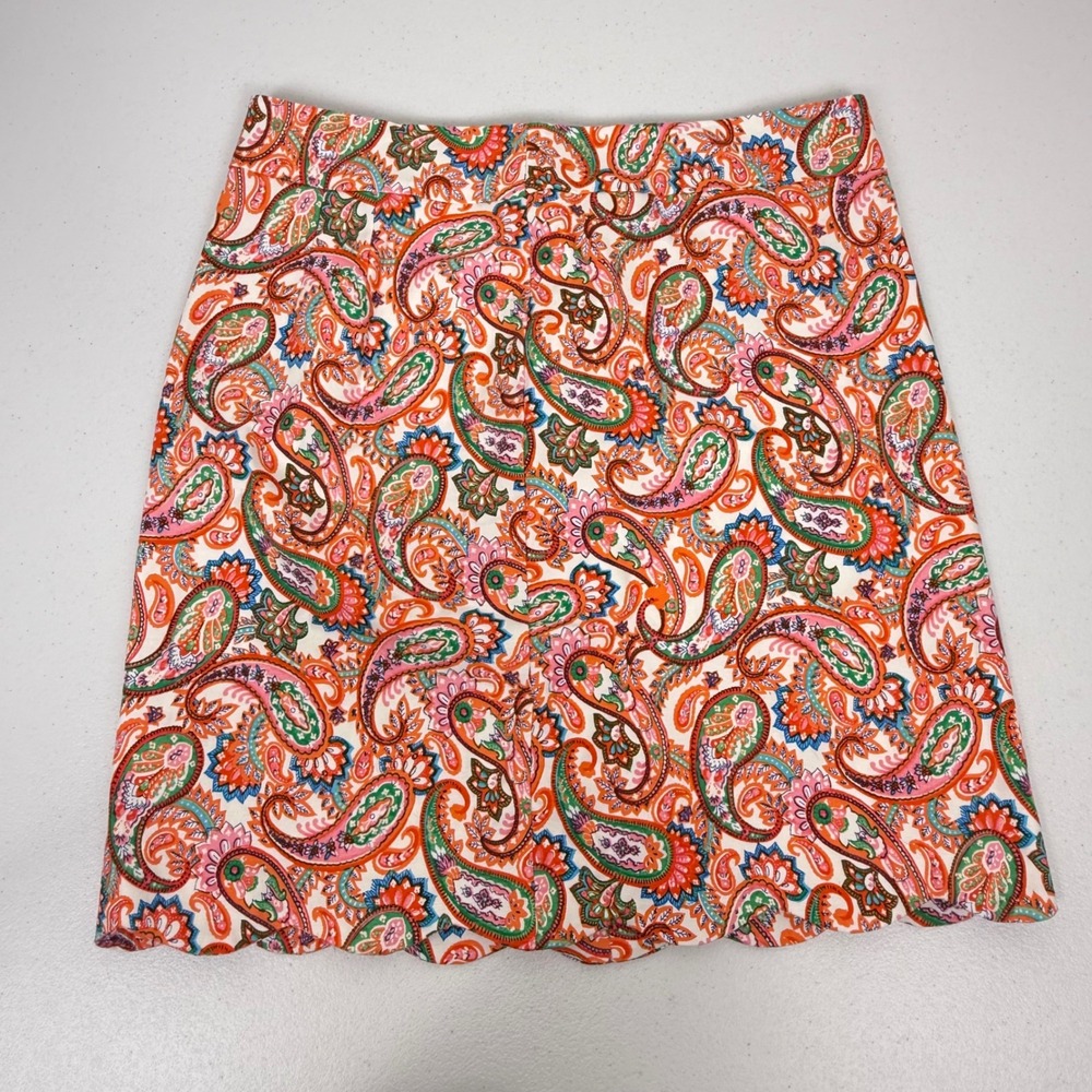 Talbots Petites Orange Green Paisley Scalloped Hem A-Line Mini Skirt 6P - Picture 7 of 10